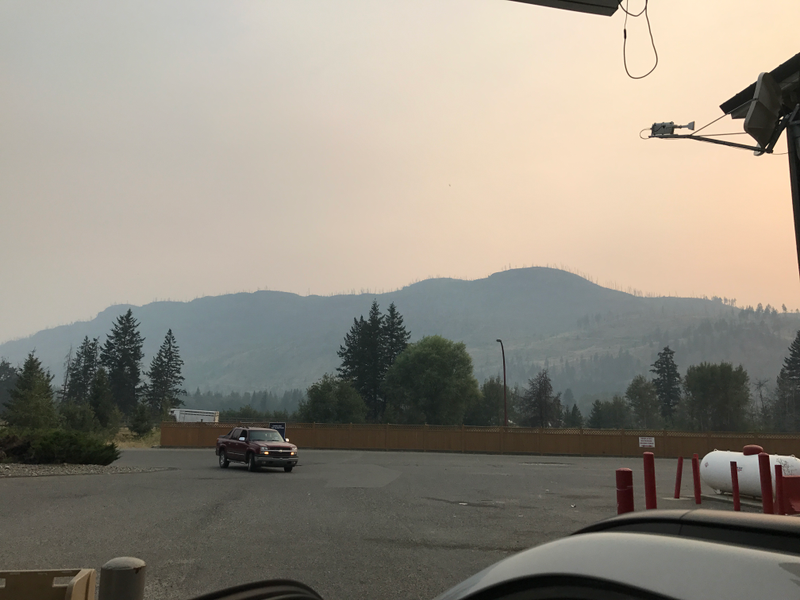 Smokey skies outside a gas station in the Cariboo region of B.C., August 2017. Photo credit: Lucas Isakowitz